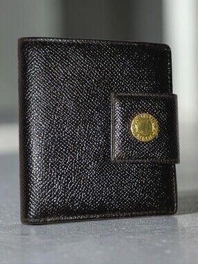 Espresso. Bvlgari Bulgari Pebbled Leather Wallet with Gold Accent